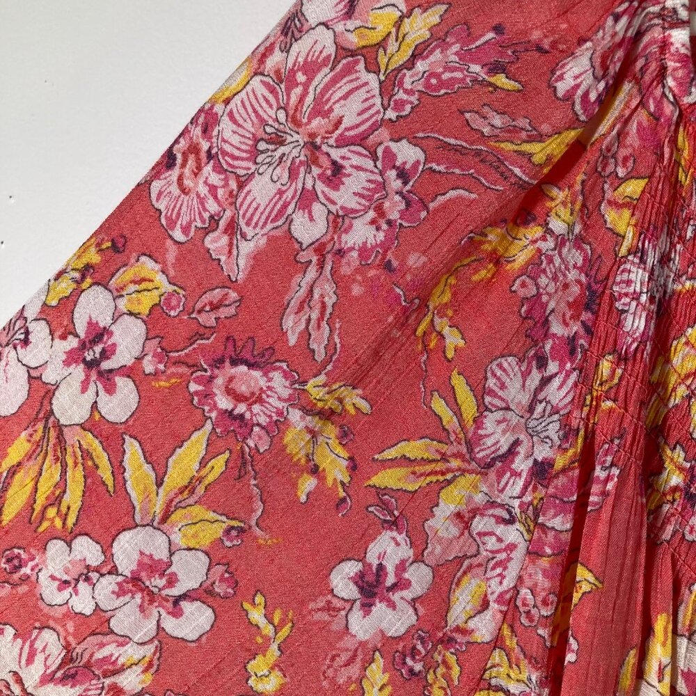 Womens Counterparts Boho Floral Smocked Top Bell Sleeve 2X Orange Yellow - Picture 7 of 10